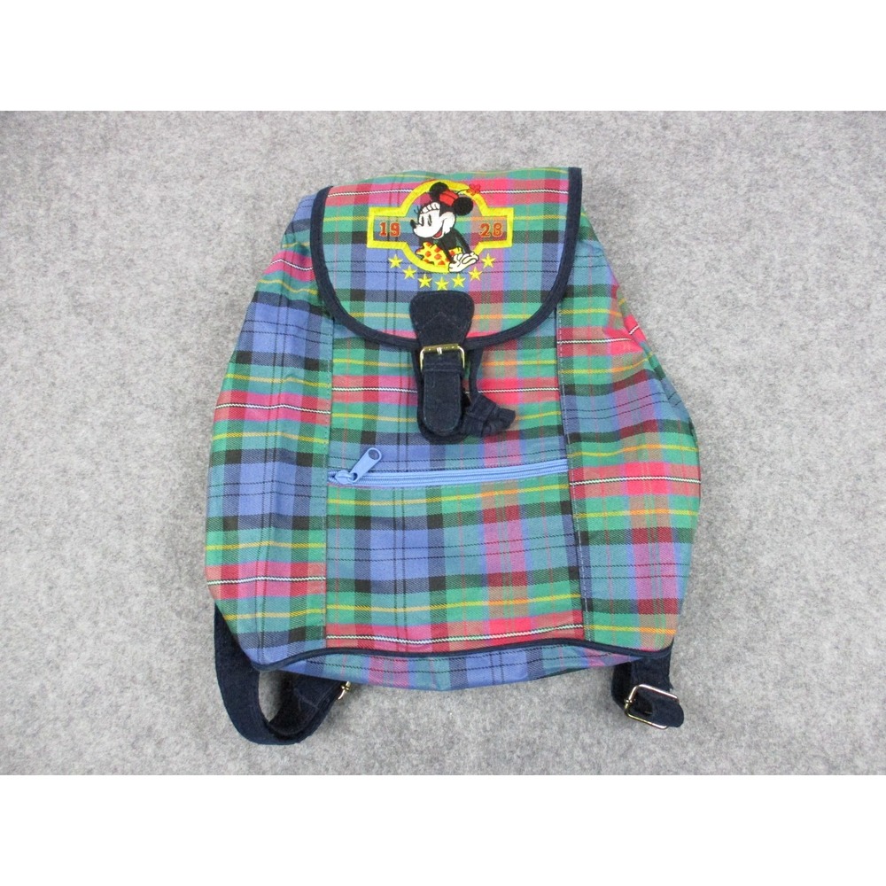 VTG Disney Backpack Girs Mini Madras Plaid Minnie Mouse Embroidery Corduroy